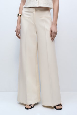 Pantalon wideleg taille normale à poches - Ecru