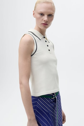 Top en maille col polo avec liserés contrastants - Ecru