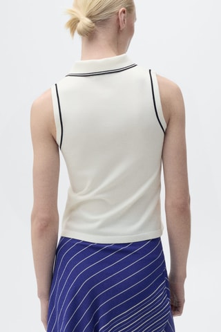 Top en maille col polo avec liserés contrastants - Ecru