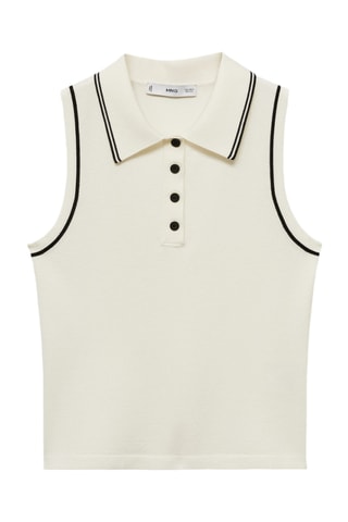 Top en maille col polo avec liserés contrastants - Ecru