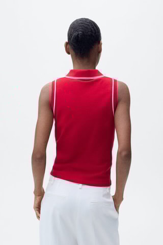 Top en maille col polo avec liserés contrastants - Rouge
