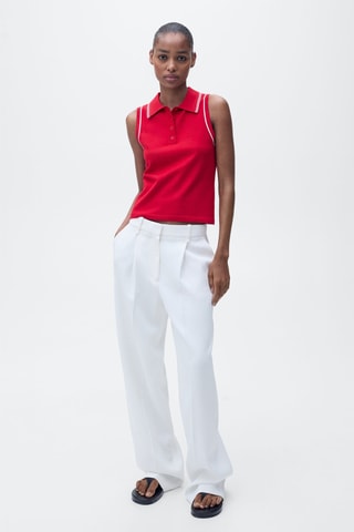 Top en maille col polo avec liserés contrastants - Rouge