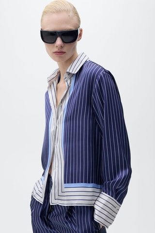 Chemise satinée rayures combinées - Bleu