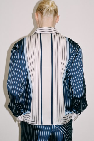 Chemise satinée rayures combinées - Bleu