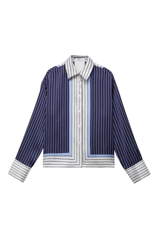 Chemise satinée rayures combinées - Bleu