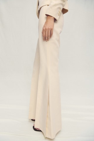 Pantalon de costume évasé en lin mélangé - Ecru