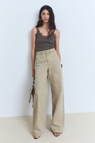 Jean wideleg taille haute full length - Kaki