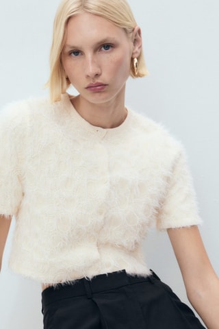 Cardigan crop maille - Beige