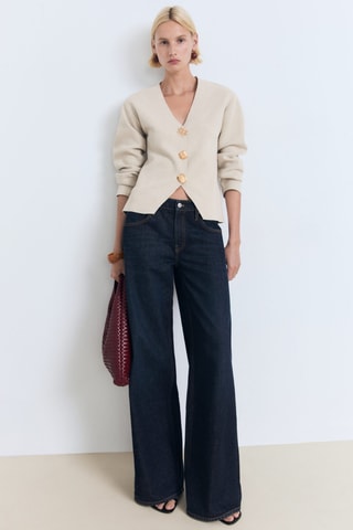 Veste maille fine boutons bijoux - Beige