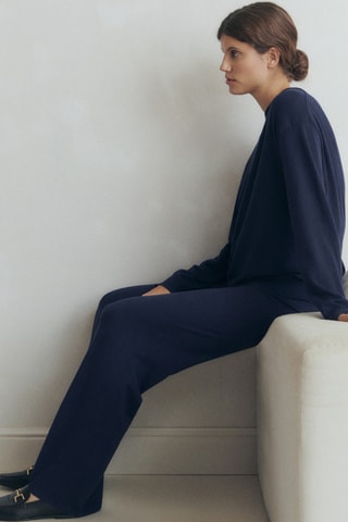 Pantalon de grossesse maille wideleg - Bleu marine