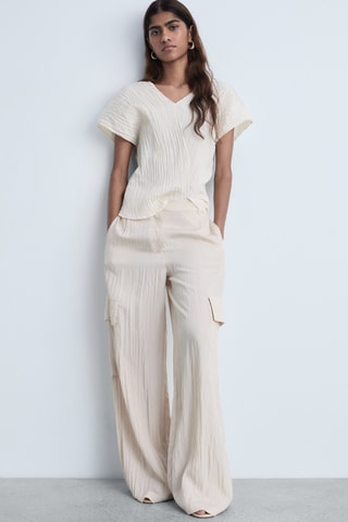 Top col V effet froissé - Vanille