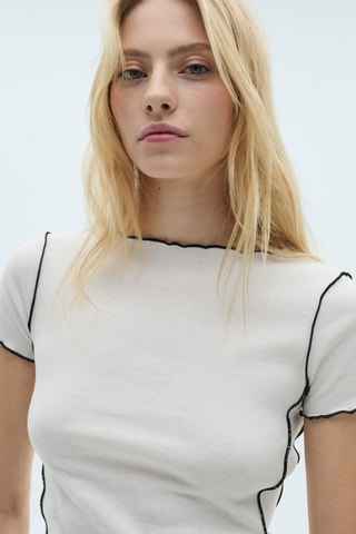 T-shirt crop liserés contrastés - Blanc