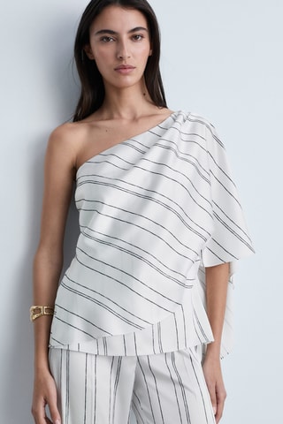 Blouse asymétrique rayures - Blanc