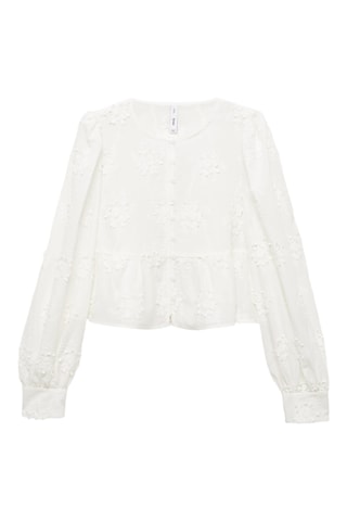 Chemisier coton brodé à fleurs - Ecru