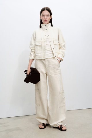 Veste en coton col montant poches - Ecru