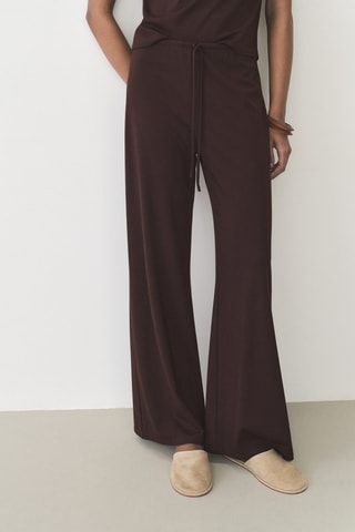 Pantalon wideleg taille élastique - Chocolat