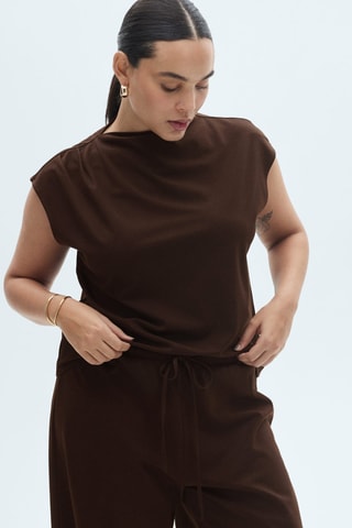 Pantalon wideleg taille élastique - Chocolat