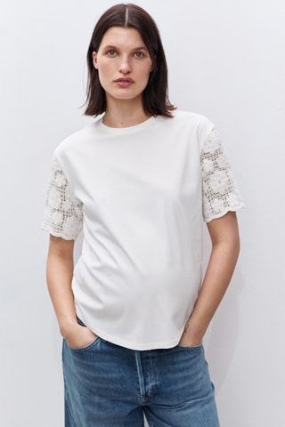 T-shirt manches crochet prémaman - Blanc