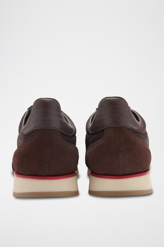 Baskets empiècements en daim à rayures contrastées - Chocolat