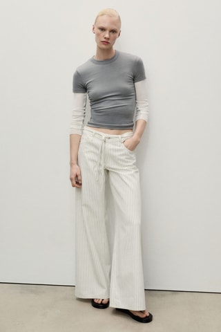 Jean wideleg rayures taille basse ceinture - Ecru