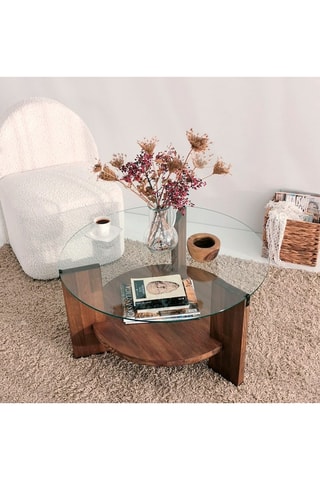 Table basse Mahal - Plateau en verre trempé et structure en bois - 75 x 40 x 75 cm