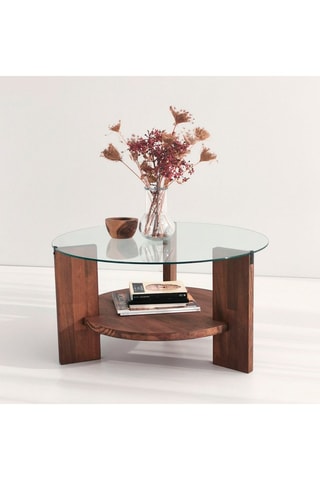 Table basse Mahal - Plateau en verre trempé et structure en bois - 75 x 40 x 75 cm