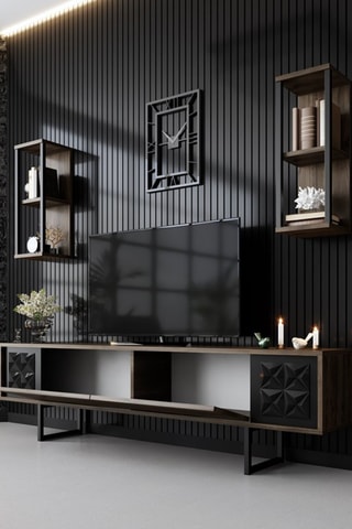 Meuble TV 2 abattants et 2 étagères murales - 180 x 48 x 30 / 2 étagères de 22 x 60 x 21 cm