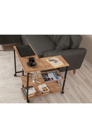 Table d'appoint modulable à roulettes Imitation bois et noir