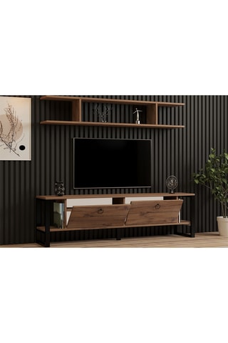 Meuble TV et étagère murale Melis - Imitation pin et noir