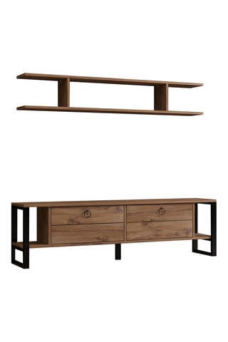 Meuble TV et étagère murale Melis - Imitation pin et noir