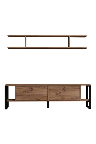 Meuble TV et étagère murale Melis - Imitation pin et noir