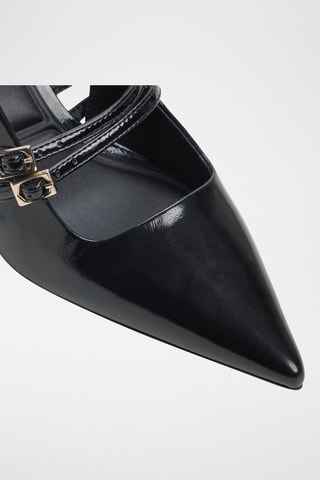 Lakleren Saloméschoenen’s met Hak Halsie -  Zwart