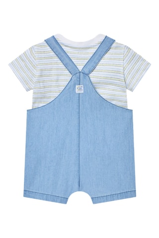 T-shirt e salopette corta in jeans - Bianco e celeste