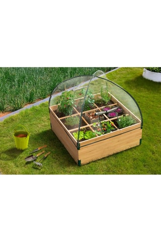 Invernadero para huerto de madera con 9 compartimentos y compostador central integrado Aroma - 100 x 100 x 90 cm