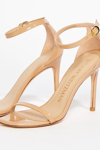 Sandalias de piel bovina de charol de tacón Nudistcurve - Beige