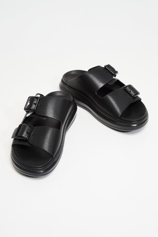 Mules plateformes en cuir - Noir