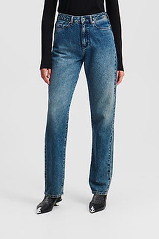 Jean straight taille haute - Bleu marine