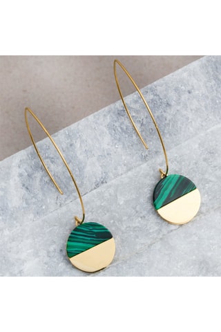 Boucles d'oreilles dorées à l'or fin jaune Uruka Steel - Malachite