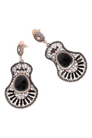 Boucles d'oreilles pendantes - Argenté et noir