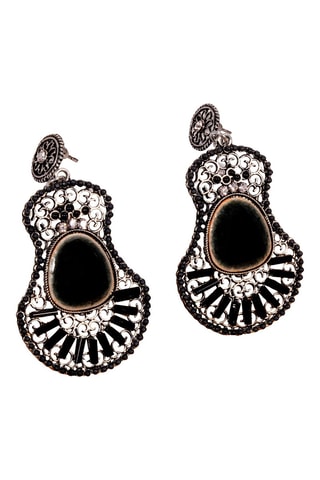 Boucles d'oreilles pendantes - Argenté et noir