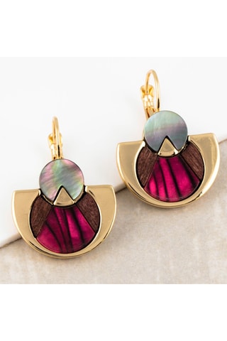 Pendientes bañados en oro fino amarillo Tanzania cherry - Nácar y madera