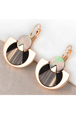 Boucles d'oreilles dorées à l'or fin jaune Tanzania natural - Nacre et bois