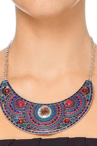 Collier plastron Assamao - Argenté et multicolore
