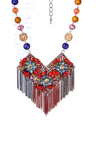 Collier plastron - Bleu et corail