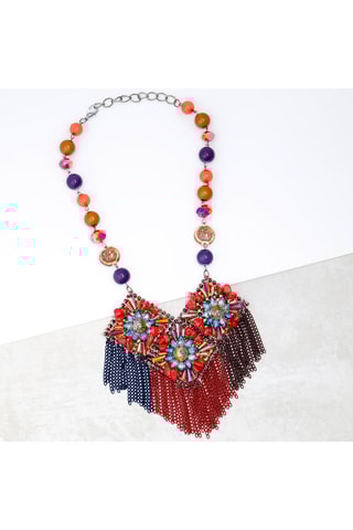 Collier plastron - Bleu et corail