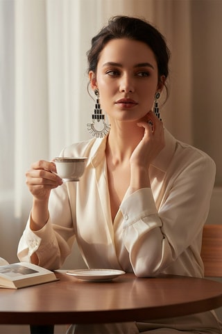 Boucles d'oreilles Pyramid - Gris et noir