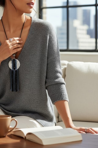 Sautoir Ekinos - Noir et bleu cobalt