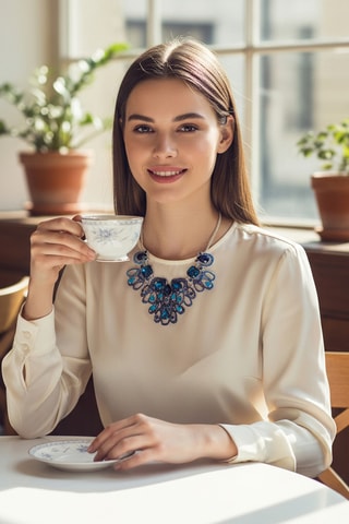 Plastron Evening Cristal - Argenté et bleu