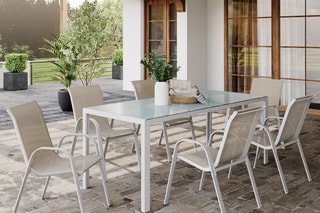 6 sillas de jardín apilables - Beige y blanco