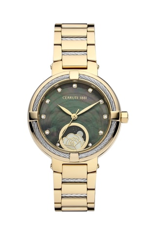 Orologio al quarzo in acciaio e madreperla Gardena - Contatore fasi lunari - Dorato e grigio